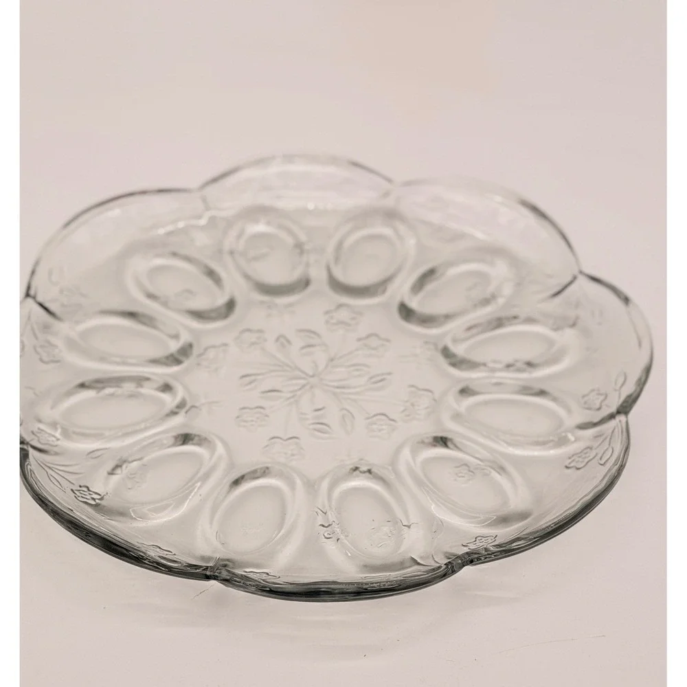 Anchor Hocking Savannah Clear Glass Deviled Egg Plate 12 Inch Platter 15824 USA